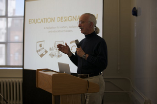 Professor Woodie Flowers giving the opening talk at the Education Designathon
