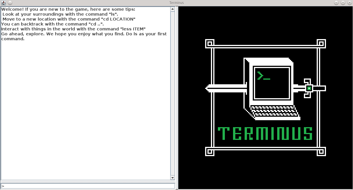 Screenshot of the opening page of Terminus, the first Java version