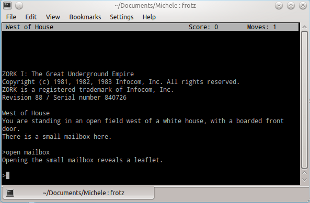 Screenshot of Zork being played on a Linux machine